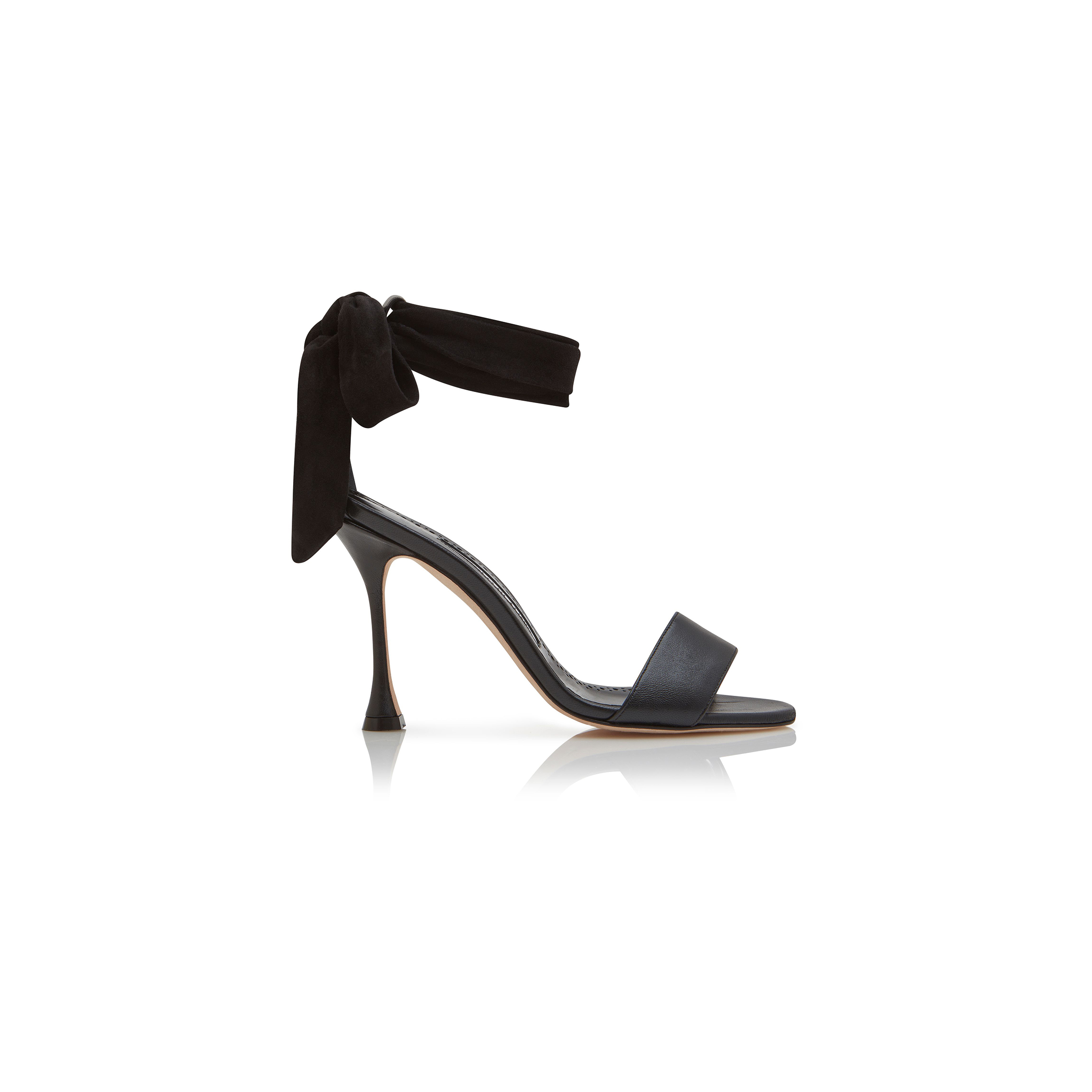 MANOLO BLAHNIK CHASTANA BLACK NAPPA LEATHER BOW DETAIL SANDALS 125-2827-0001